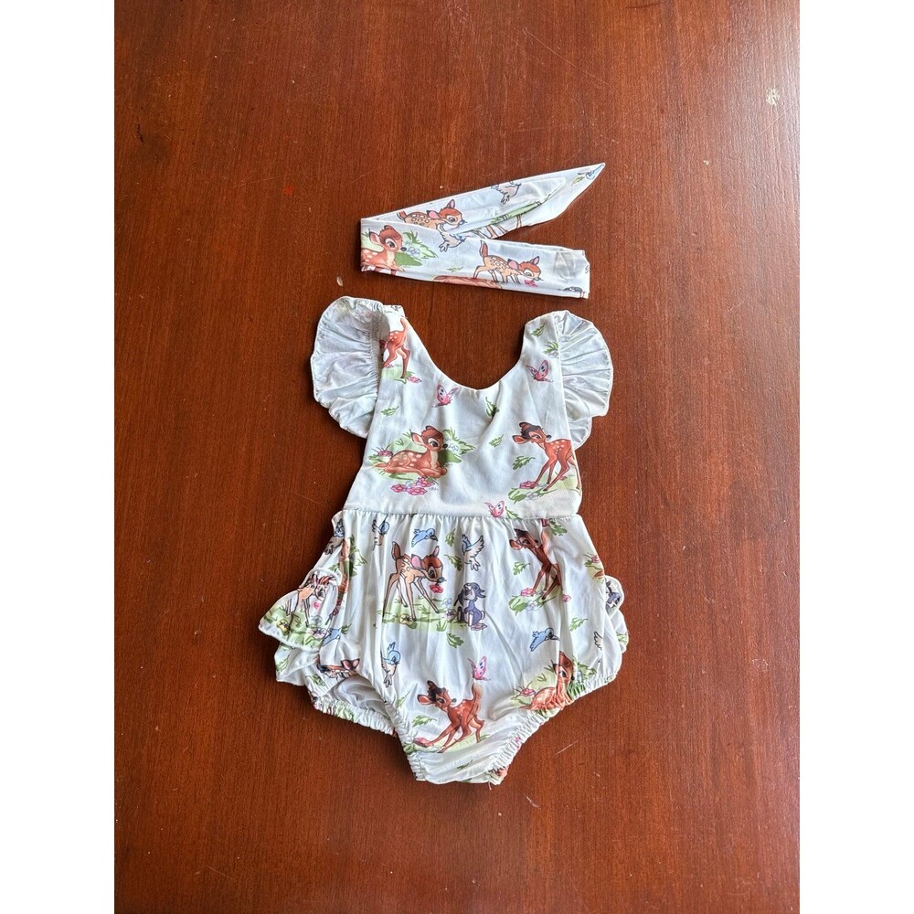 BAMBI Ruffle butt cross back Romper with headband